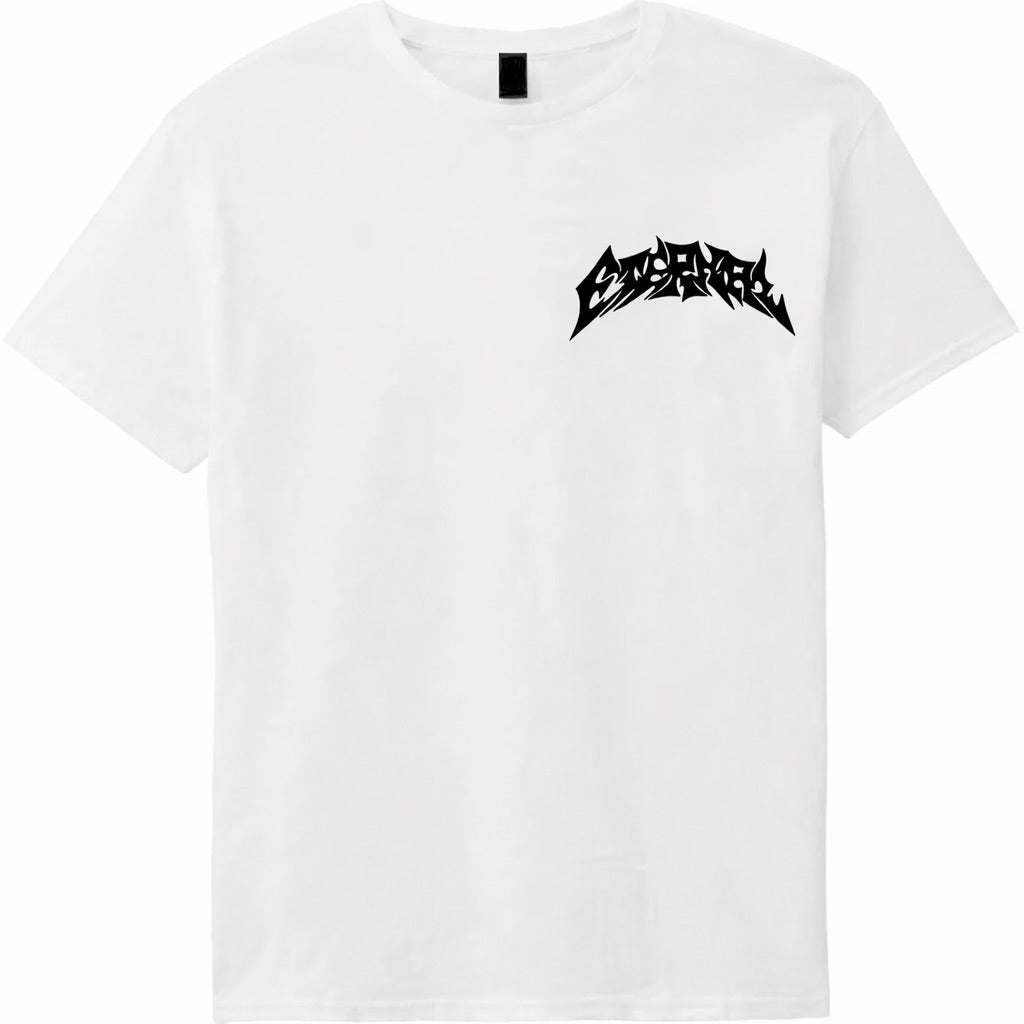 White tee black writing